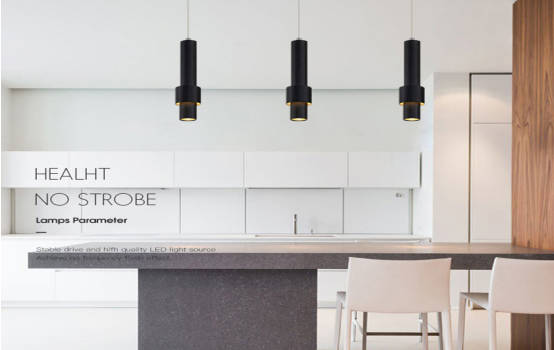 Pendant lights hang down and catch the eye