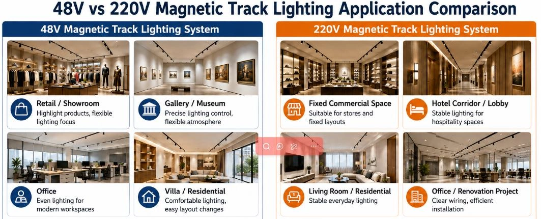 48V vs 220V Magnetic Track Lighting Application Comparison