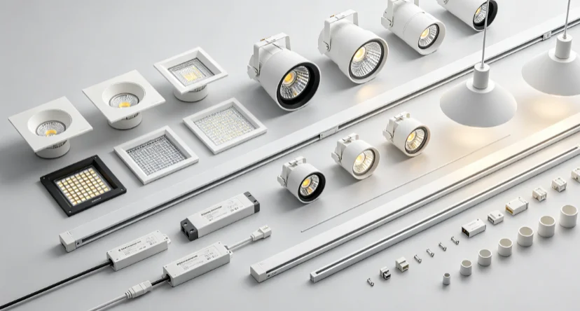 Complete set of 48V magnetic track light system accessories